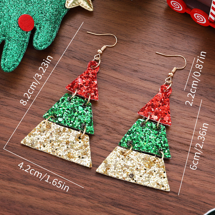 Wholesale Stylish Christmas Leather Pendant Earrings Handmade Square Jewelry Boutique Resale