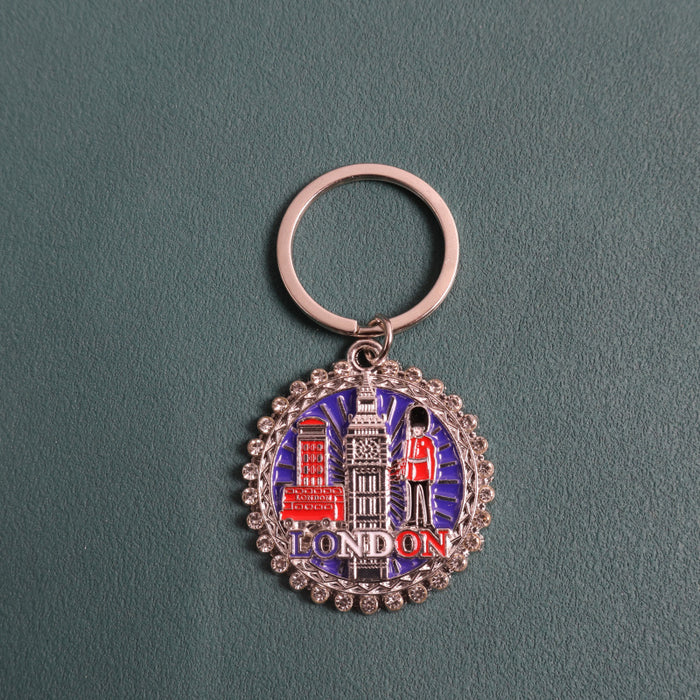 Wholesale Diamond studded keychain, architectural figure, dripping oil, colored pendant, jewelry, souvenir