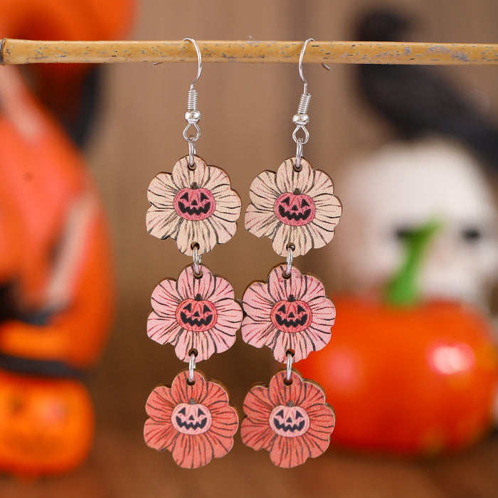 Wholesale Wooden Printed Color Pumpkin Skull Ghost  Gift Creative ing Women' s Earrings
