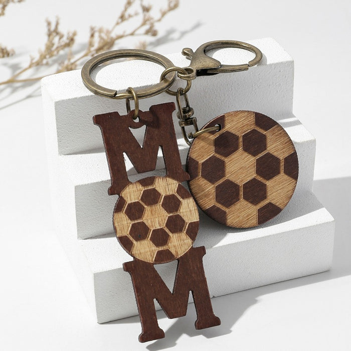 Wholesale Mother's Day Sports Ball Wooden Keychains JDC-KC-RongRui001