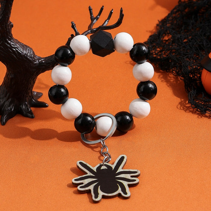 Wholesale Halloween Wooden Ghost Pumpkin Spider Bracelet Keychain JDC-KC-RongRui028