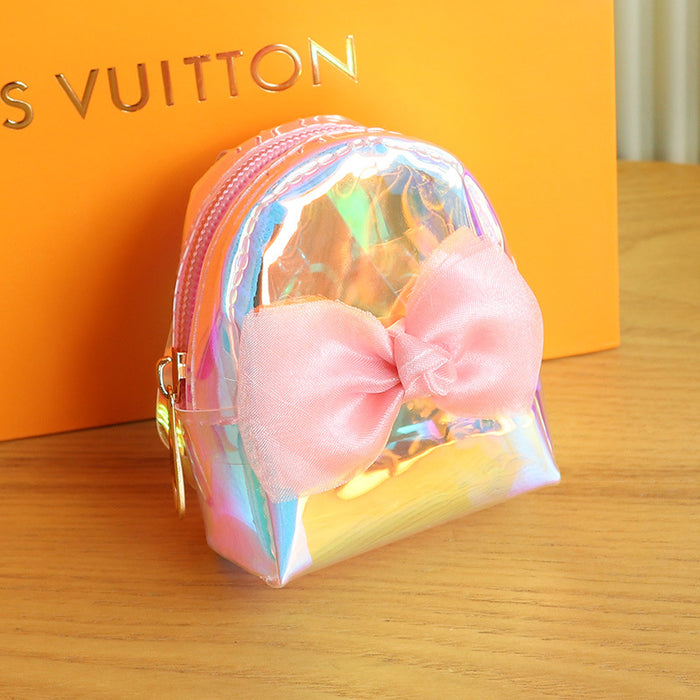 Wholesale Trendy Laser Bow PVC Transparent Pouch Creative Coin Purse Earphone Bag Keychain Everyday Fashion Accessory