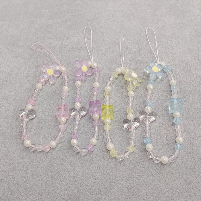 Wholesale Flower Square Love Acrylic Beaded Short Phone Lanyard Creative Decoration