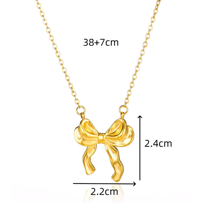 Wholesale 18K Stainless Steel Bow suit Bow Bracelet Earrings Necklace Jewelry