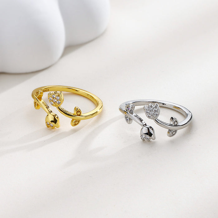 Wholesale Diamond Tulip Ring Personality Elegant National Tide Temperament