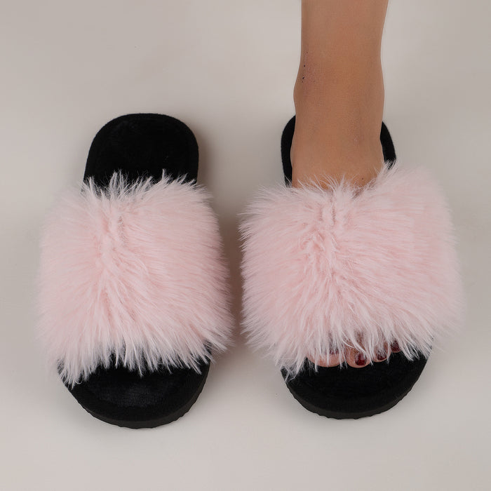 Wholesale Cotton slippers winter long fur slippers ladies indoor fur slippers spring and autumn new style furry winter