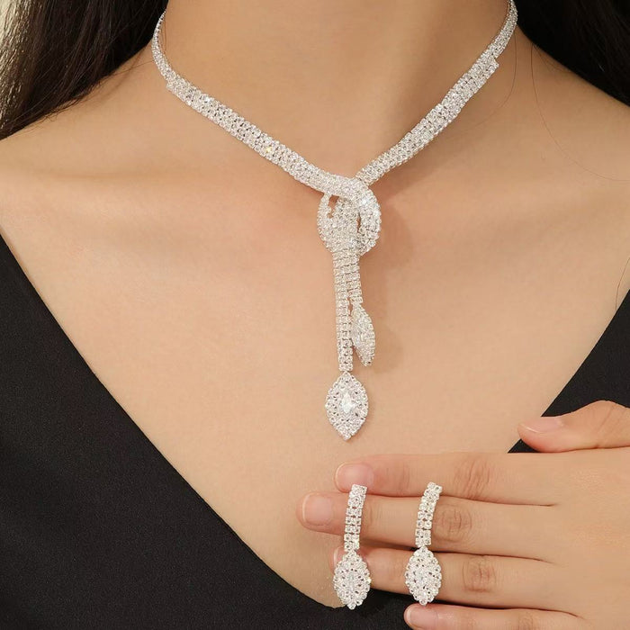 Wholesale Loose diamond and zircon women' s necklace and earring jewelry set