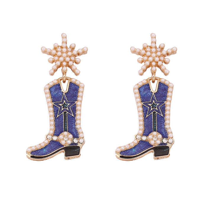 Wholesale Long Boots Zinc Alloy Oil Drop Inlaid Pearl Earrings JDC-ES-YueLi023