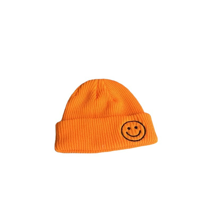 Wholesale Smiley Face Embroidery Solid Color Acrylic Knitted Wool Hat JDC-FH-YBQX006