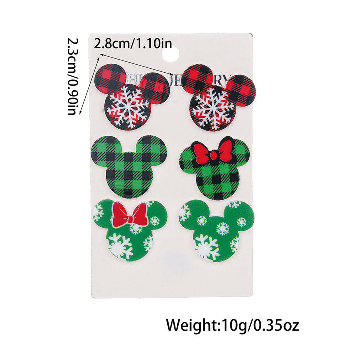 Wholesale Christmas check snowflake bow  acrylic three-piece cute earrings for women