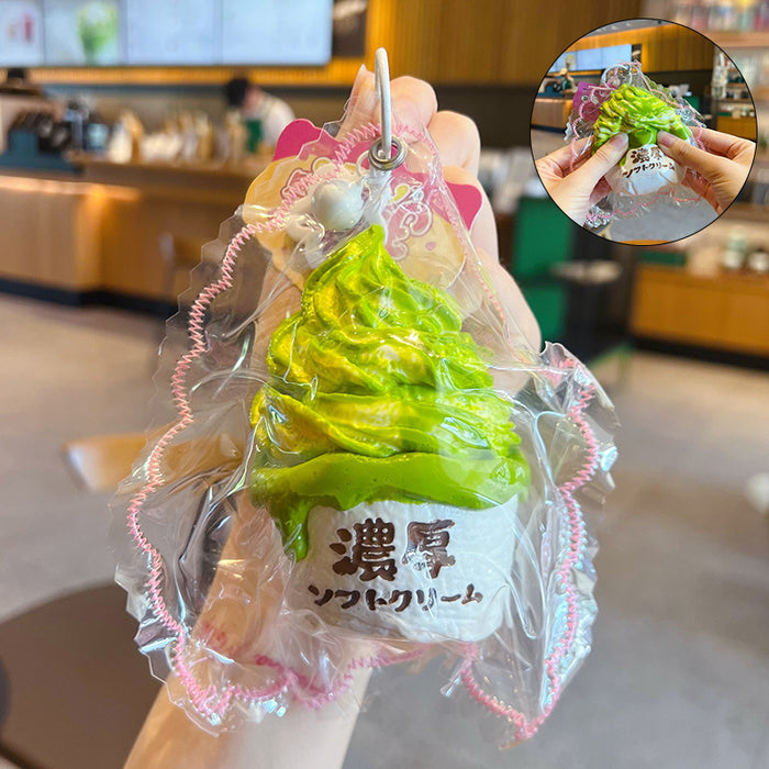 Wholesale Ice Cream Squishy Stress Relief Toy Keychain Food Grade Silicone Bag Charm Trendy Decorative Accessory