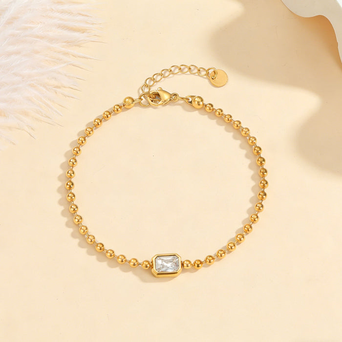 Wholesale 2pcs Sugar cube zircon small gold bead titanium steel bracelet