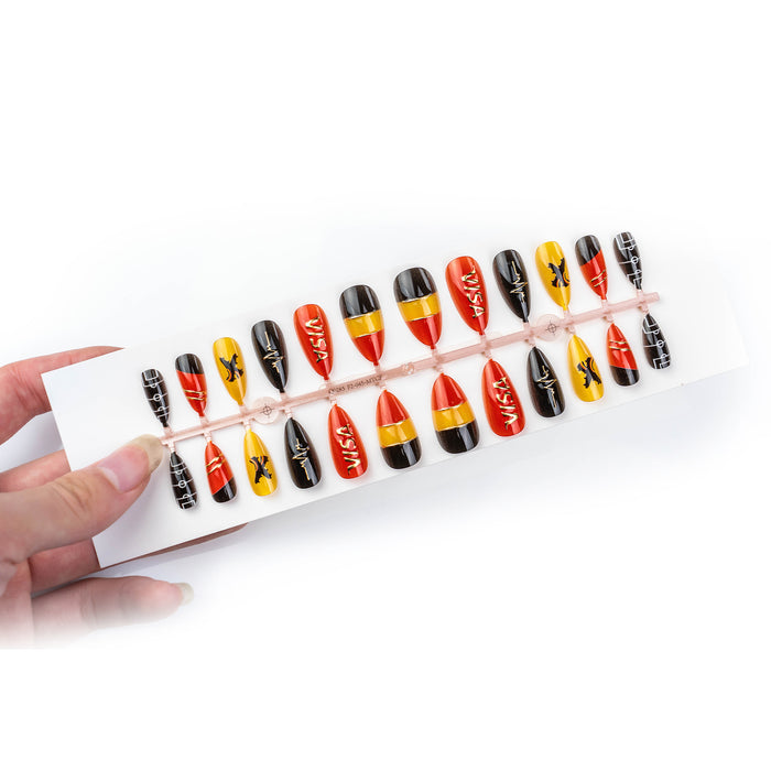 Wholesale World Cup Gold Plated Cat-Eye Football Almond Nail Art Set-24 Pieces