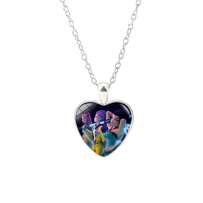 Wholesale Anime Kpop glass heart pendant Necklaces
