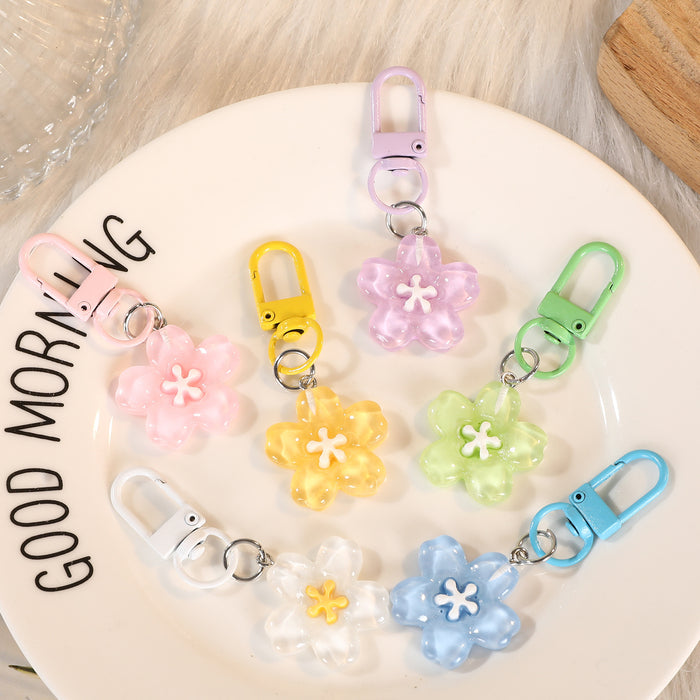 Wholesale Flower Resin Keychain Colorful Translucent Pendant Bag Charm Friend Gift