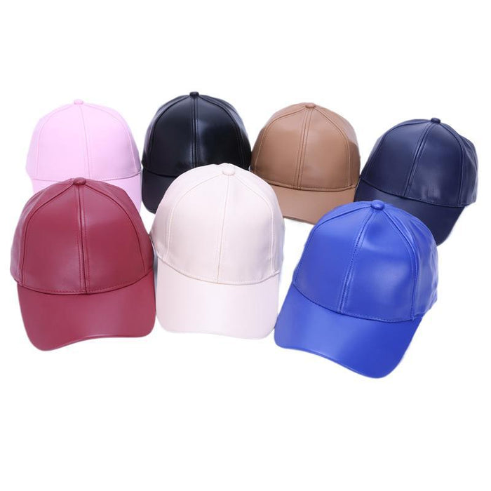 Wholesale Solid color leather baseball cap for outdoor casual men and women, couple sun shading baseball cap