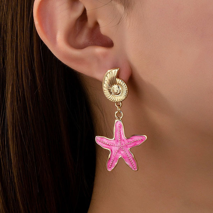 Wholesale ocean starfish conch earrings beach holiday style metal color ladies earrings