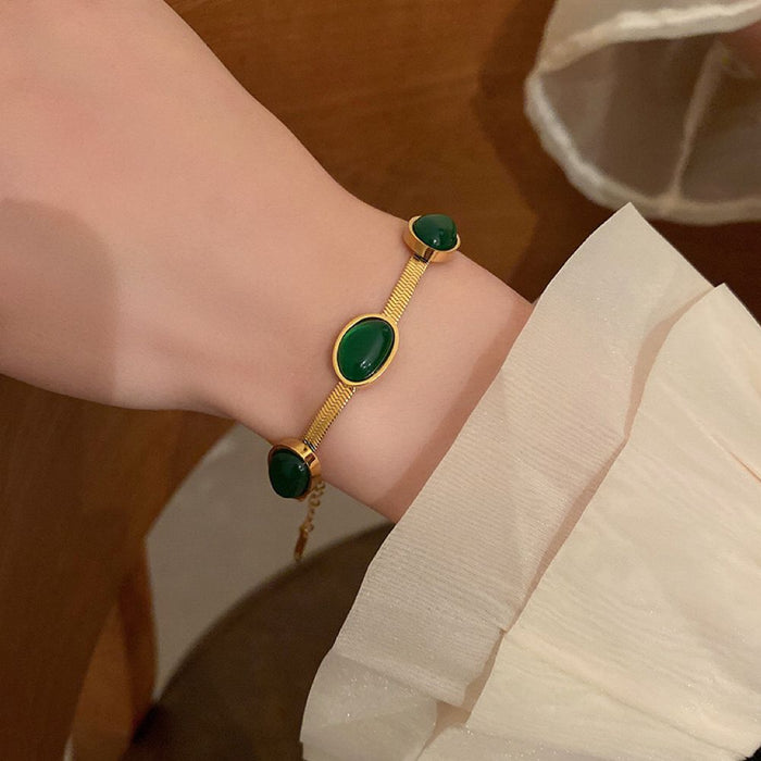 Wholesale Retro irregular emerald titanium steel necklace