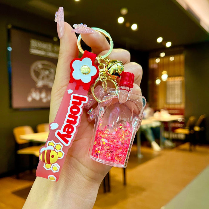 Wholesale Acrylic Bear Quicksand Bottle Cartoon Keychain JDC-KC-JinM003