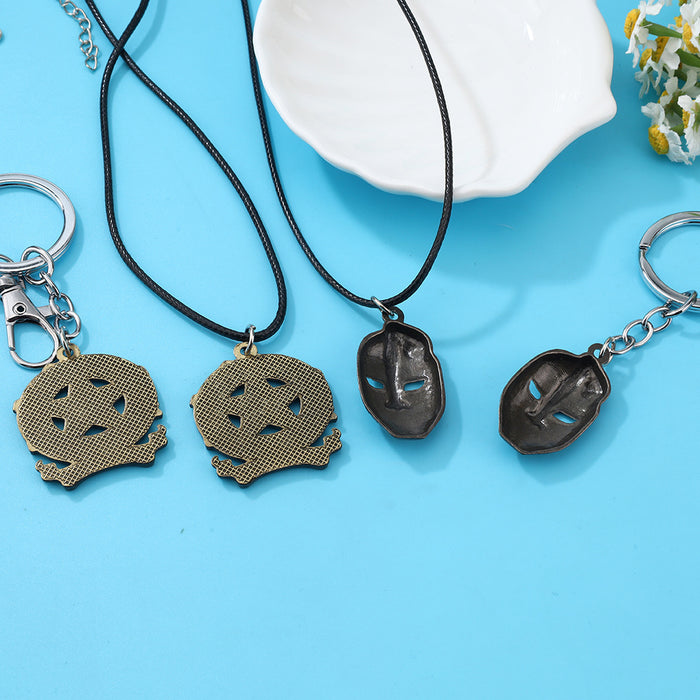 Wholesale Zinc alloy Kazi stone demon face necklace and pentagram keychain