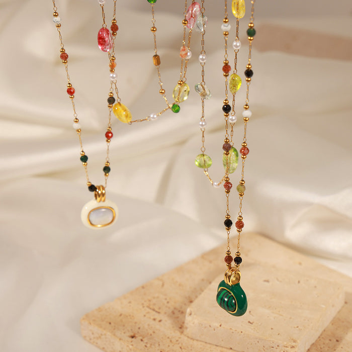 Wholesale Fashionable Gold  Stone Titanium Steel Necklace Jewelry Geometric Shape Regular Chain