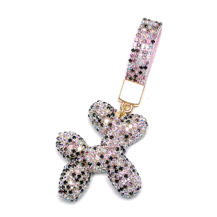 Wholesale Diamond-encrusted Leather Rope Cute Balloon Puppy Diamond-encrusted Car Keychain Pendant Doll Pendant Accessories