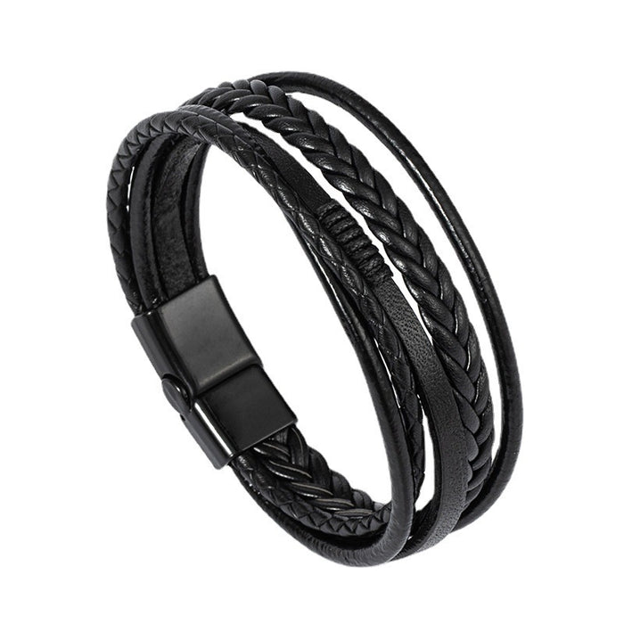 Wholesale Retro Leather Bracelet Fashion Simple Style Alloy Magnetic Buckle Hand-woven Men's Bracelet Personality Jewelry JDC-BT-XH009