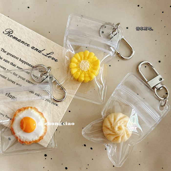 Wholesale Fried Egg And Corn Bun Food Toy Keychain Resin Pendant Creative Bag Charm Decorative Gift For Students