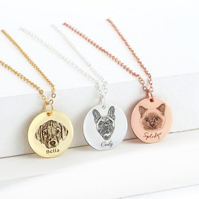 Wholesale Stainless Steel Pet Photo Graffiti Titanium Steel Circular Pendant Necklace JDC-NE-GangW001