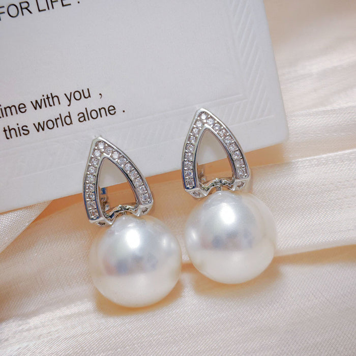 Wholesale Heart-shaped Pearl Ear Buckle Light Luxury Zircon Earrings