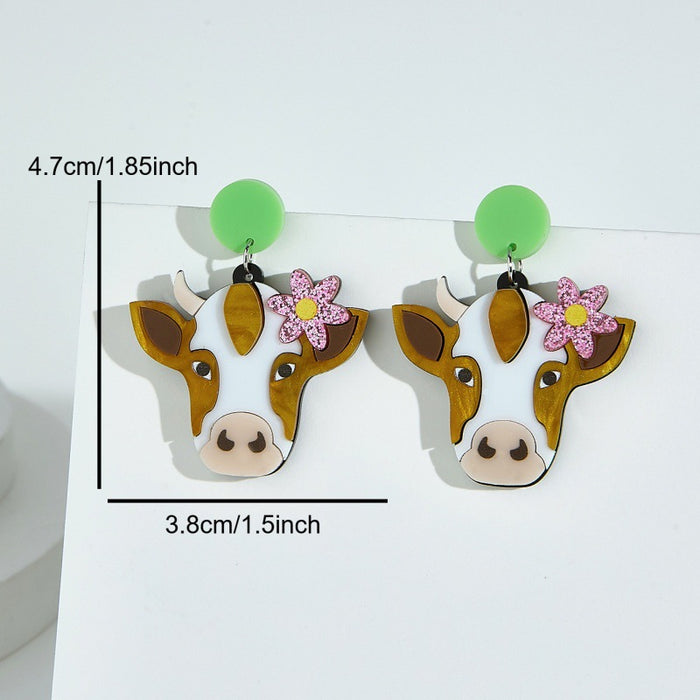 Wholesale Acrylic Flower Cow Earrings JDC-ES-Qiany004