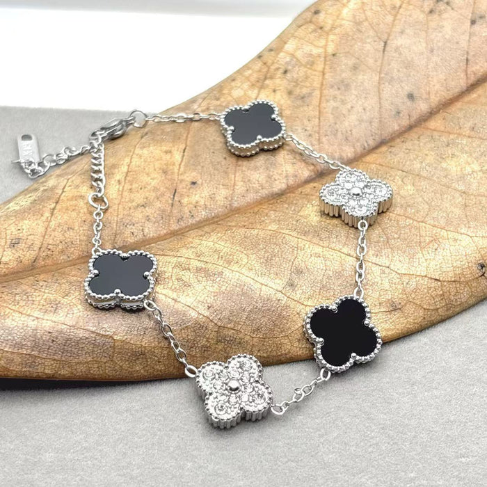 Wholesale Bracelet Lucky Flower Bracelet Steel Diamond Set Stainless Steel Five Flower Bracelet