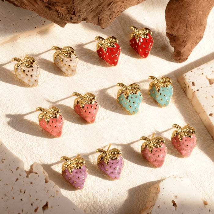 Wholesale strawberry stud earrings gold stud earrings