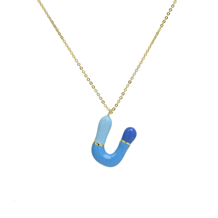 Wholesale 2PCS 18k Brass Drip Gel Capsule Colorful 26 English Letter Necklace JDC-NE-BaiYi009