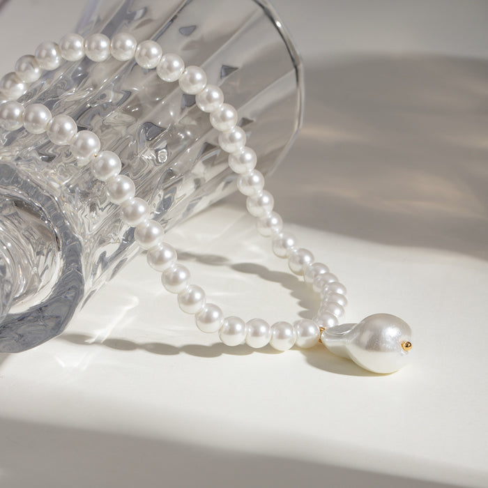 Wholesale Stainless Steel Glass Acrylic Baroque Pearl Necklace Titanium Steel Necklace Jewelry