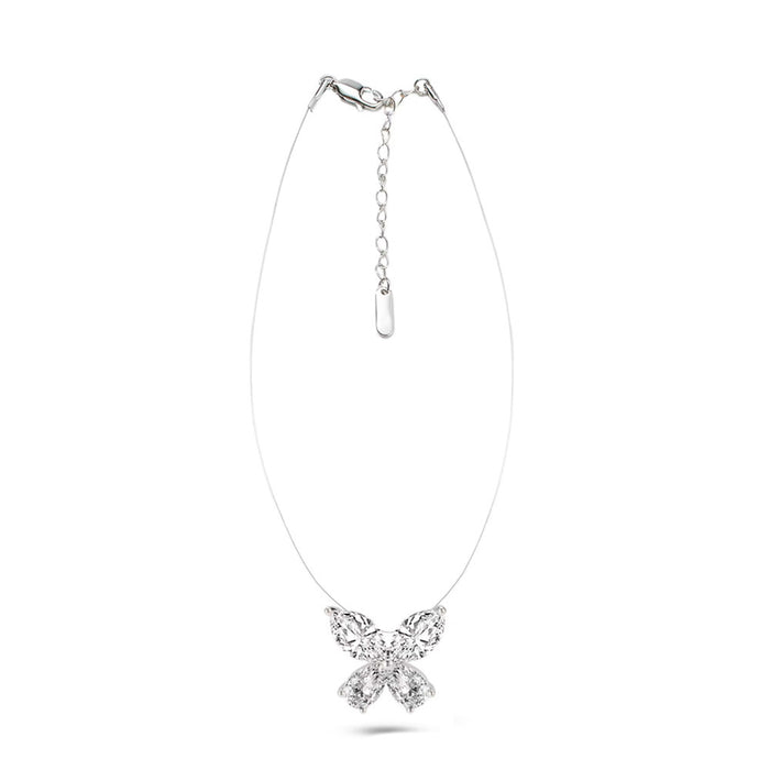 Wholesale Zircon Butterfly Necklace Ice Crystal Blue Copper Fishing Line Chain