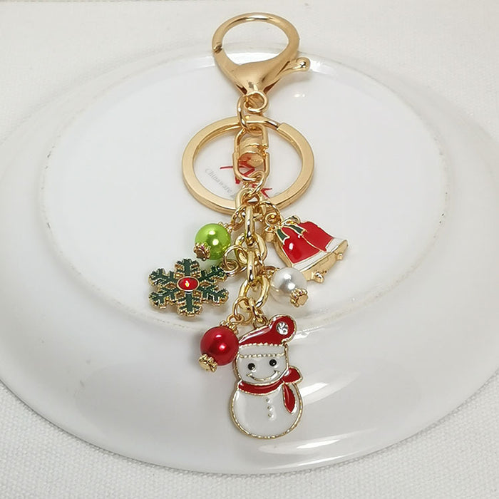 Wholesale Alloy Dripping Oil Christmas Keychain  Snowflake Tree Christmas Stocking Pendant