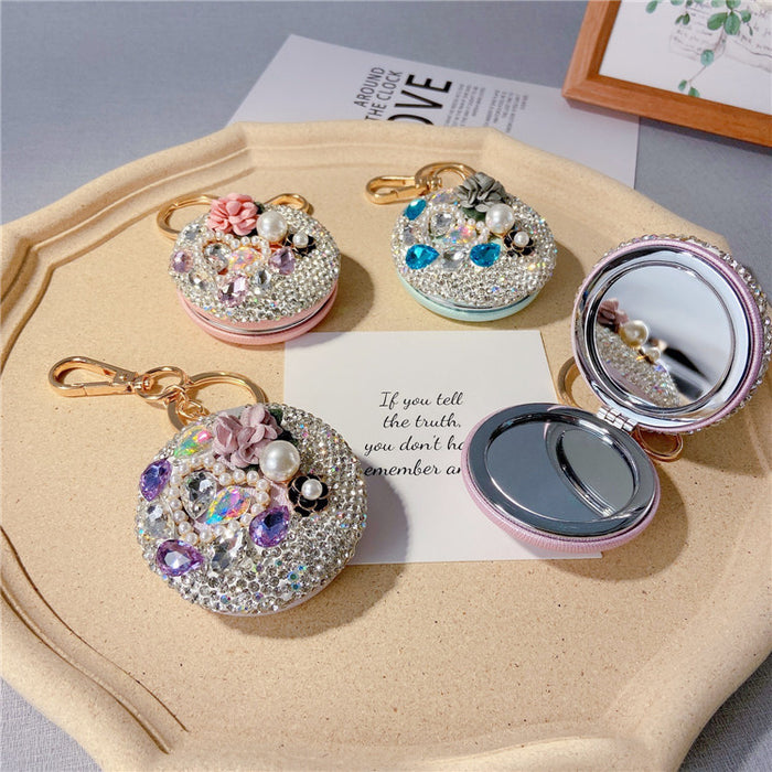 Wholesale Creative Diamond Camellia Cosmetic Mirror Keychain JDC-KC-LX060