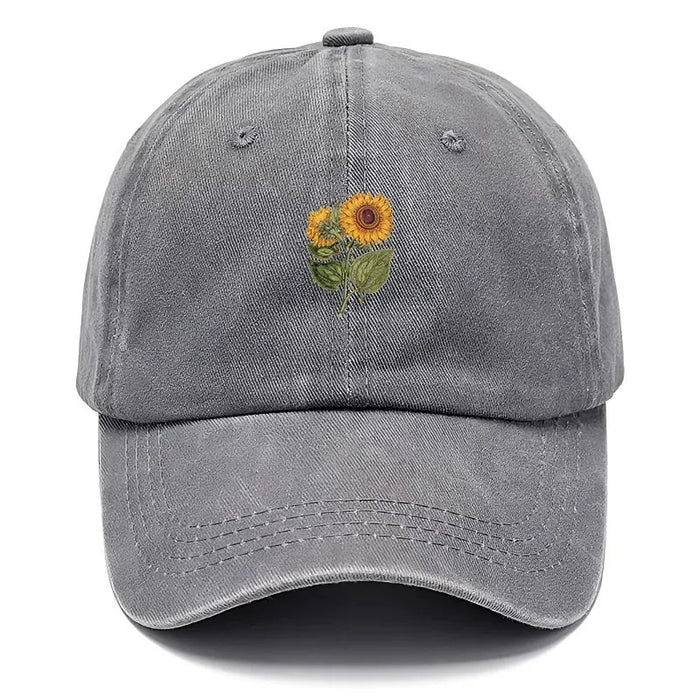 Wholesale Washed Distressed Baseball Cap With Sunflower Embroidery Forest Style Adjustable Hat For Women