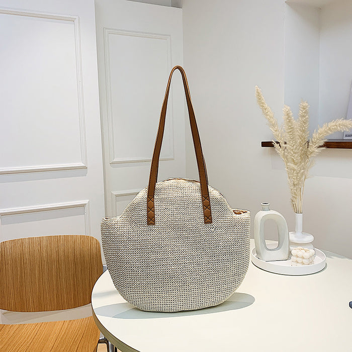 Wholesale Vintage large capacity grass woven bag, hand-held shoulder bag