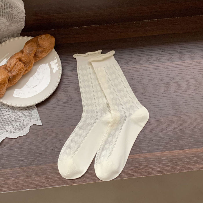 Wholesale Socks, mid tube socks, lace socks, hollowed out mesh stacking socks, sweat absorbing and breathable long socks