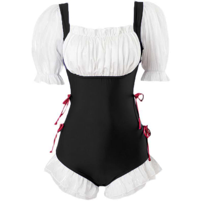 Wholesale Swimsuit with lotus leaf edge connected triangular mesh splicing design, with a niche feel