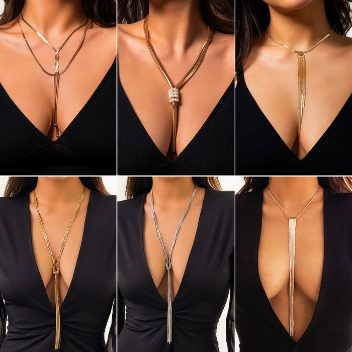 Wholesale Simple Long Snake Bone Chain Neck Chain Cold Style Design Sensory Chain Tassel Necklace
