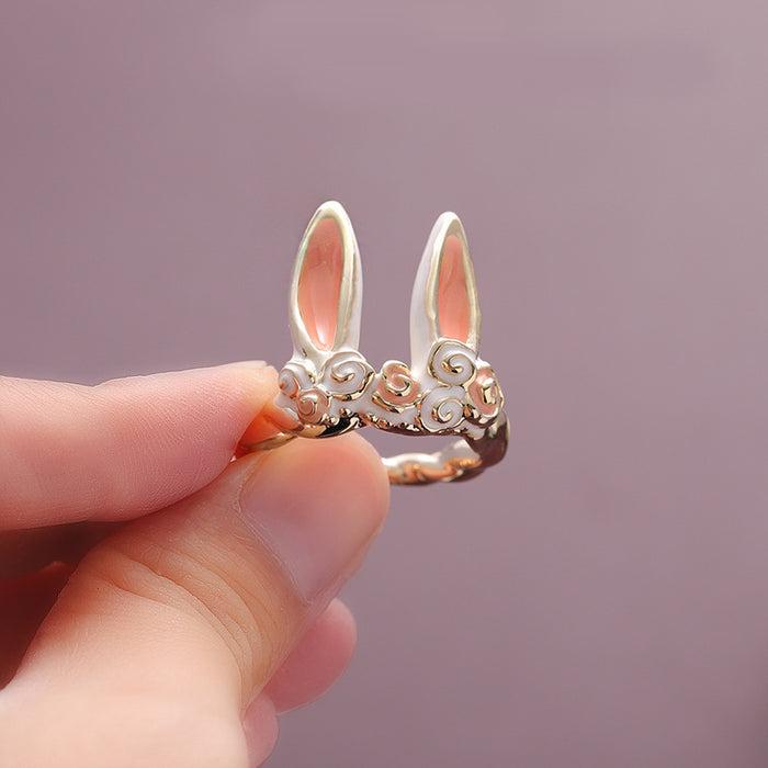 Wholesale rabbit ears rose painting oil opening Ring women's jewelry spot