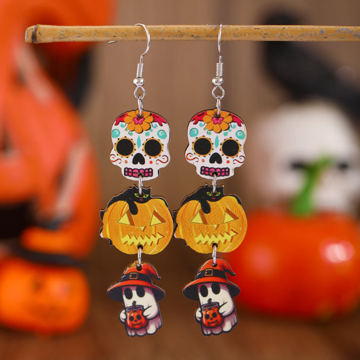 Wholesale Wooden Printed Color Pumpkin Skull Ghost  Gift Creative ing Women' s Earrings