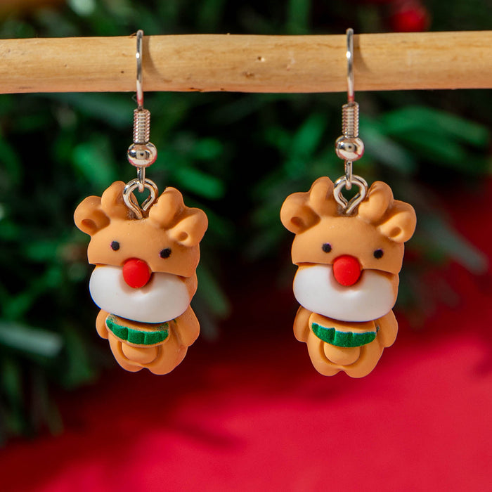 Wholesale Resin Christmas Earrings Santa Reindeer Snowman Cute Sweet Ear Studs Jewelry MOQ≥2