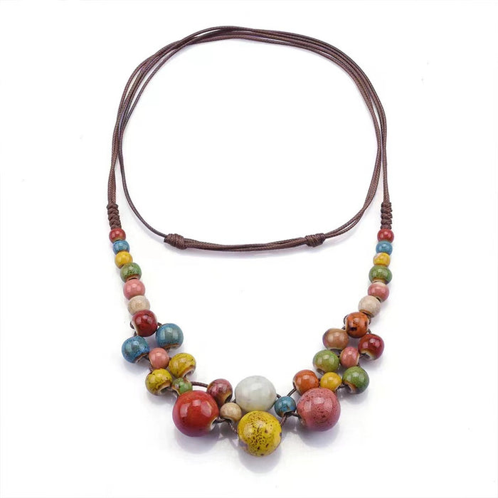Wholesale Fashionable retro ceramic bead necklace with colorful personality and simple women's necklace