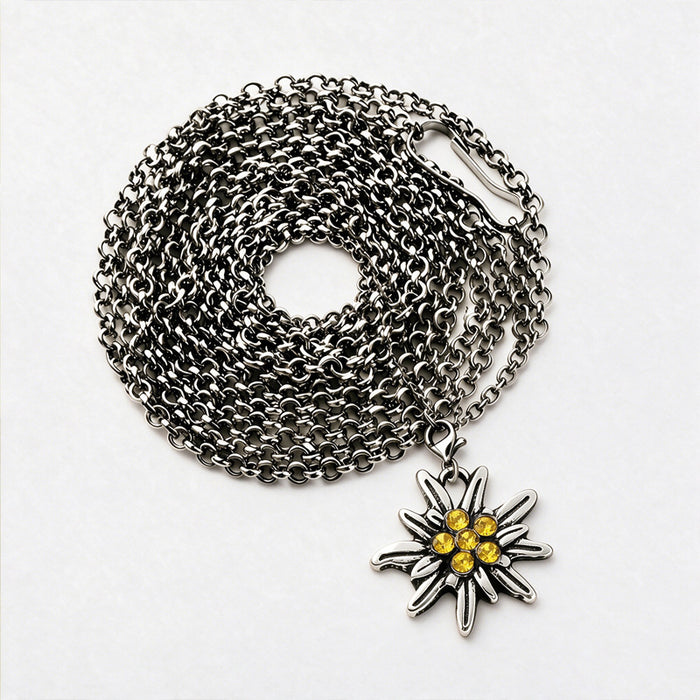Wholesale Layering Jewelry Edelweiss Long Necklace Rhinestone Pendant Bavarian Folk Style For Beer Festival