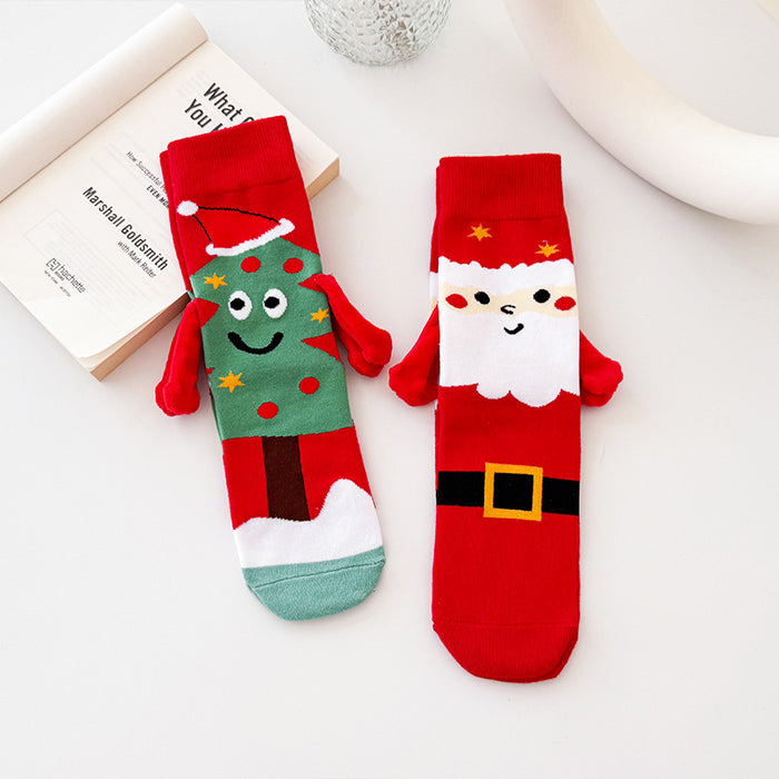 Wholesale Christmas Hand in Hand Polyester Cartoon Middle Tube Socks JDC-SK-Xinh027