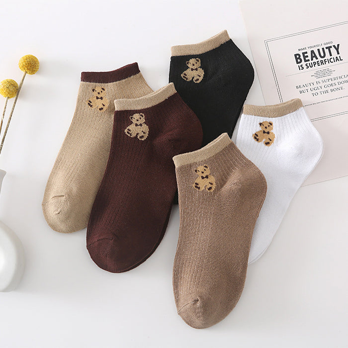 Wholesale Casual Spring and Summer Cute Teddy Bear Solid Color Thin Shallow Sock JDC-SK-JiaMu001